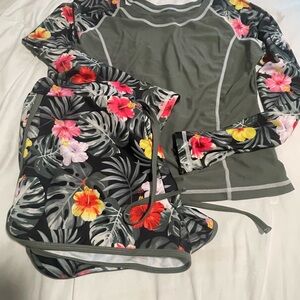 Floral Long Sleeve Rash Guard Set